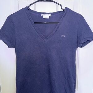 Lacoste Women's Navy V-Neck Tee